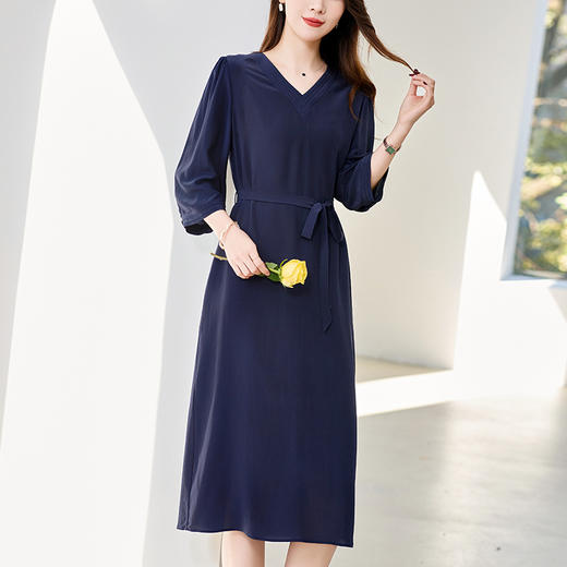 LS-82497272真丝双绉连衣裙女2024新款夏季V领知性气质高端洋气桑蚕丝裙 商品图2