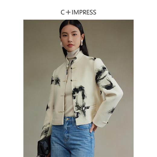 西嘉【秋季新品】水墨感JI简提花立领箱型时髦新中式外套 商品图0