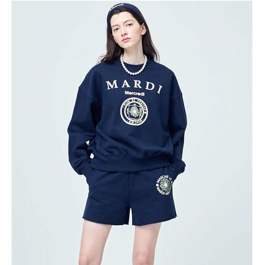 【Mardi Mercredi】徽章圆领印花休闲卫衣男女同款百搭显瘦宽松上衣(不加绒卫衣) 商品图3