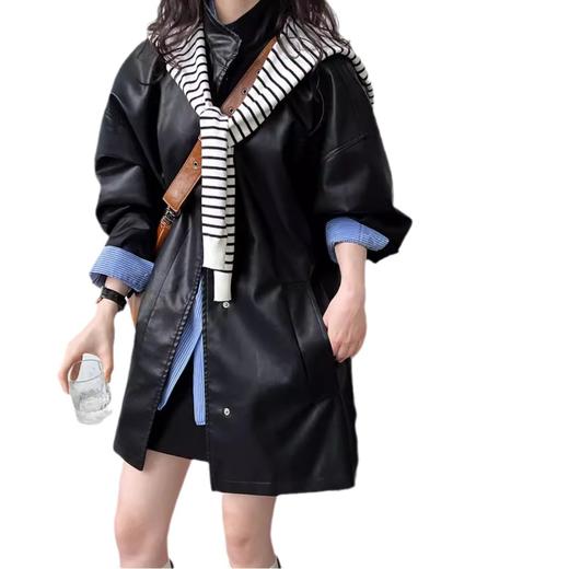 秋季【美式复古皮衣外套】宽松长款 女式皮衣PU皮夹克 甜酷风机车服皮衣外套  商品图4
