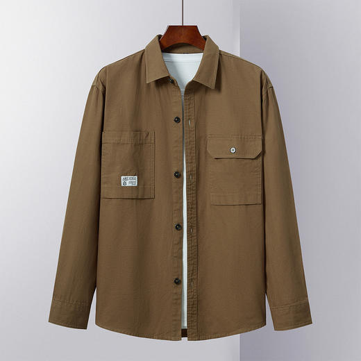 100棉｜罗蒙秋季男装长袖衬衫男士休闲百搭双口袋纯色衬衣男外套 商品图2