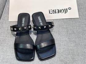 【门店同款】ENJOY夏季极简方头铆钉拖鞋 157477991