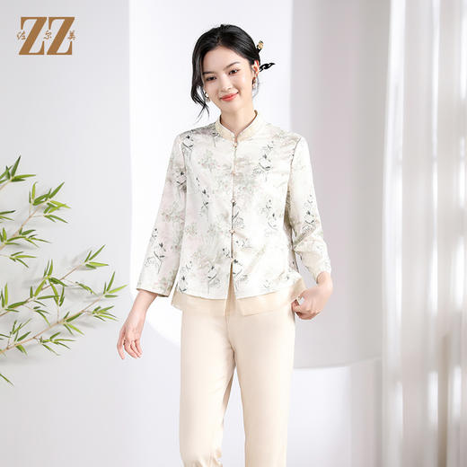 佐尔美 秋季新款 气质新中式国风长袖衬衣衬衫女M43CC01 商品图1