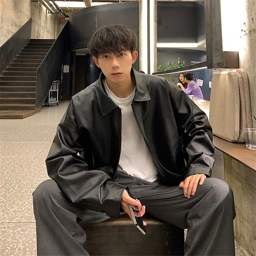 【皮衣外套男】秋季 宽松oversize 美式复古痞帅高级感炸街港风pu皮夹克外套 商品图2