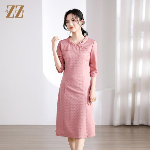 佐尔美 秋季新款气质优雅中长七分袖连衣裙女M41LL15 商品图3