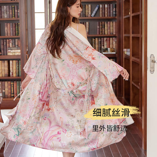 国风凤凰缎面吊带长袍两件套 高级牛奶丝缎面料 低调奢华风吊带睡袍睡衣家居服 商品图1