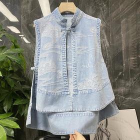 丁摩 真真原实力！芜法抗拒的复古叠穿美！牛仔马甲外套女春秋新款4ZF-11