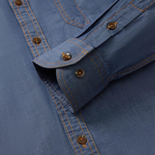 100棉｜罗蒙男装长袖衬衫男士休闲百搭双口袋牛仔衬衣开衫外套秋 商品图5