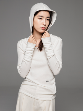 LIYIHAN24初秋羊毛莱赛尔连帽针织衫卫衣女打底长袖薄V领收腰弹力