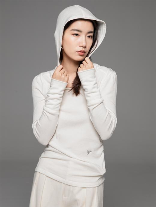 LIYIHAN24初秋羊毛莱赛尔连帽针织衫卫衣女打底长袖薄V领收腰弹力 商品图0