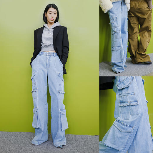 宋妍霏同款lost in echo2024秋季新款休闲宽松时尚多口袋裤子牛仔裤工装裤女 商品图4