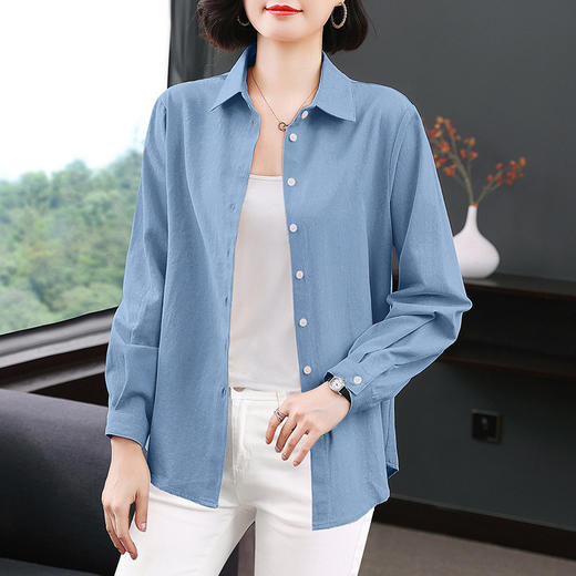 SMZ30621大码宽松长袖衬衣2024秋季新款翻领衬衫女显瘦时尚遮肚子漂亮上衣 商品图3