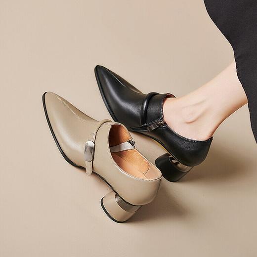 【预售5天】尖头单鞋女秋季新款粗跟通勤复古高跟鞋深口法式女鞋羊皮女士鞋子QS&9819 商品图2