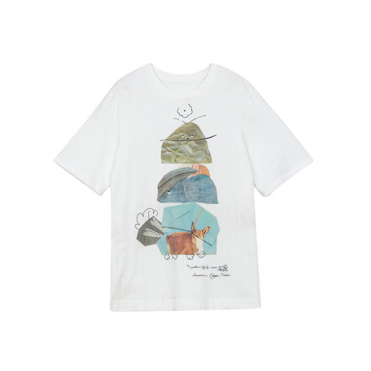 谜底短袖T恤女2024冬新品百搭趣味绣花白T磨毛纯棉上衣244MT1570 商品图4