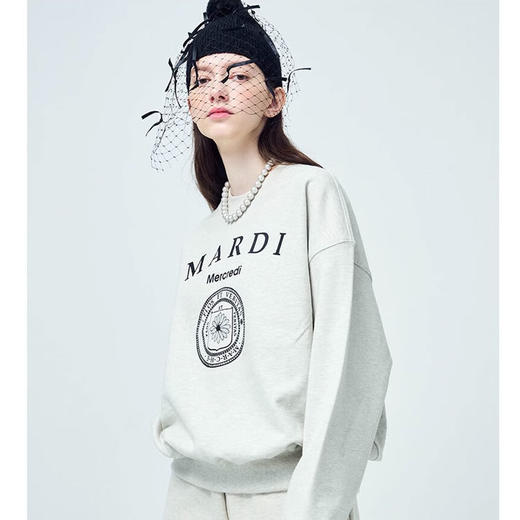【Mardi Mercredi】徽章圆领印花休闲卫衣男女同款百搭显瘦宽松上衣(不加绒卫衣) 商品图6