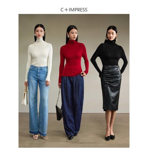 西嘉【秋季新品】可机洗精纺羊毛高领无缝针织衫（MY2403066） 商品图0