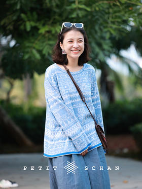 blue hour 棉亚麻桑蚕丝原创费尔岛提花针织衫