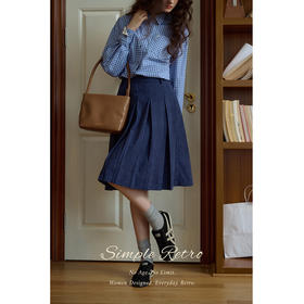 SimpleRetro北岛中古 法式复古两色灯芯绒半身裙女秋小个子百褶裙