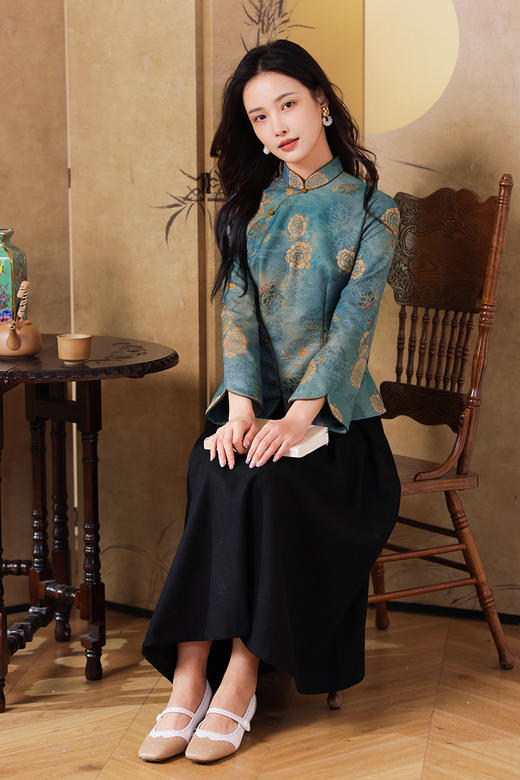 逸红颜明月优选 #仿香云纱缠枝牡丹印花上衣「洛妤」，古色古香温暖冬日 商品图3