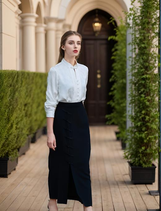 高腰侧中式扣半裙 商品图1