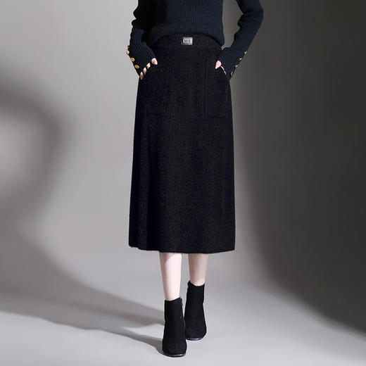 MYX-YGLR-1232-L垂感修身针织毛线裙弹力直筒裙中长款显瘦修身包臀裙秋冬款半身裙 商品图1