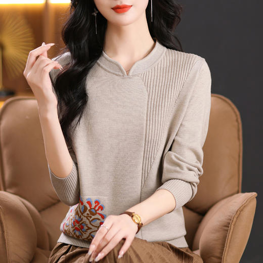 气质洋气长袖国风，立领毛衣女装CC-MS-6910 商品图0