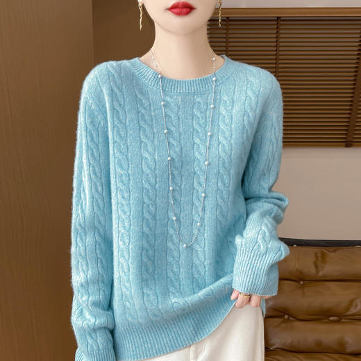 丁摩  100%绵羊毛圆领套头麻花绞花针织打底衫毛衣M2-346 商品图5