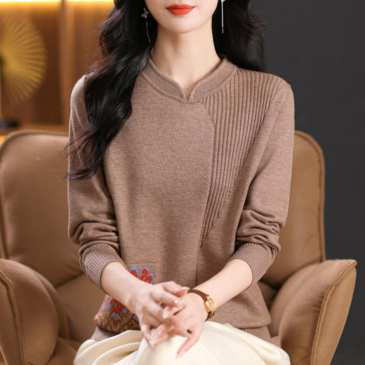 气质洋气长袖国风，立领毛衣女装CC-MS-6910 商品图1