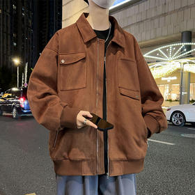 【新款DSL】大依优型大码翻领夹克加肥加大休闲胖子宽松外套上衣男装潮流