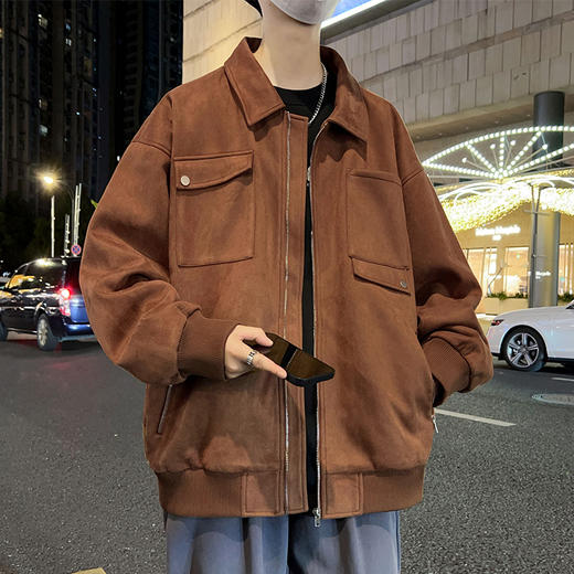 【新款DSL】大依优型大码翻领夹克加肥加大休闲胖子宽松外套上衣男装潮流 商品图0