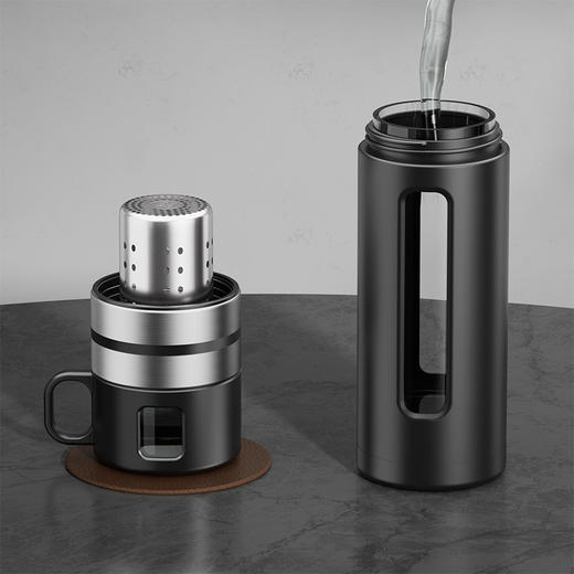 茶水分离泡茶杯 男士喝茶茶仓杯 大容量运动便携车载双层玻璃水杯子 户外泡茶必备 商品图2