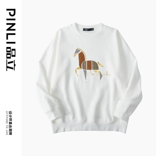 PINLI品立2024秋季新款宽松廓形套头卫衣男士潮牌拼布马休闲上衣BG243109001 商品图6