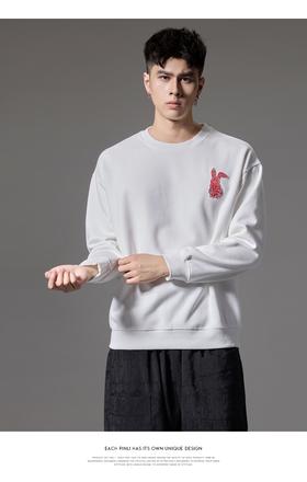 PINLI品立2024秋季新款男士宽松休闲卫衣潮牌兔子贴布绣长袖上衣BG243109018