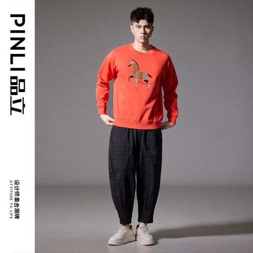 PINLI品立2024秋季新款宽松廓形套头卫衣男士潮牌拼布马休闲上衣BG243109001 商品图2