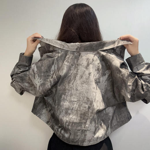 Z1-4翻领袖子割破短款长袖衬衫40801（灰） 秋季 343040280321 商品图2