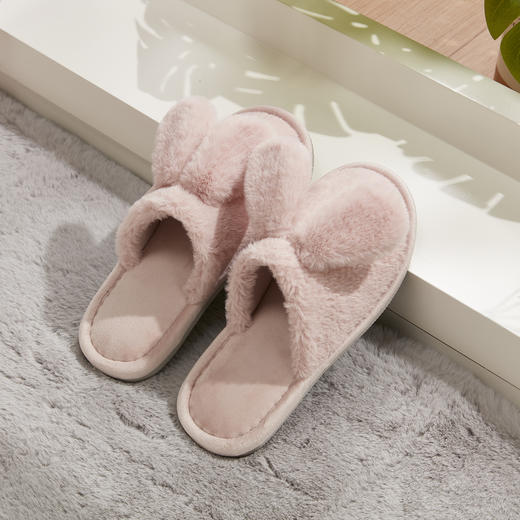 拖鞋 兔耳朵 粉色/摩卡色 商品图0