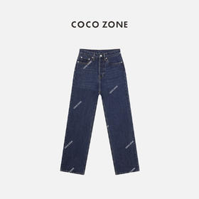 COCO ZONE复古100棉高腰显瘦牛仔裤休闲弹力直筒裤24C10088