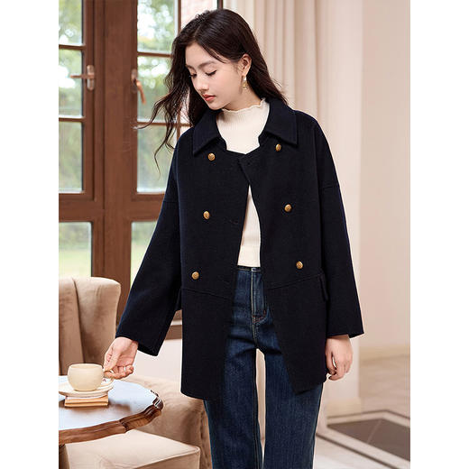 【年终特卖】熙世界*80支阿拉善初剪羊毛大衣秋冬新款赫本风毛呢外套红色 商品图2