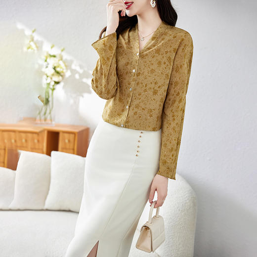 V领桑蚕丝上衣衬衣，气质时尚显瘦百搭真丝衬衫KQN-11339 商品图1