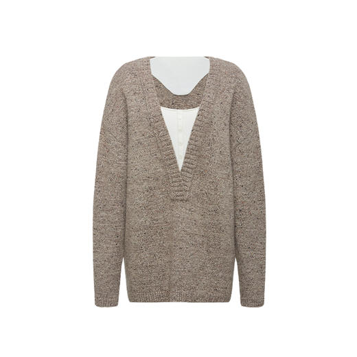 NUTH 深V领两穿宽松毛衣拼接假两件设计套头慵懒针织毛衣女 商品图9