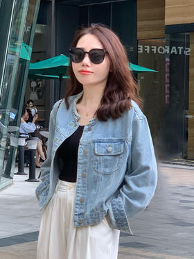 【百图lulu定制】【秒出门牛仔外套】圆领 休闲  减龄 牛仔长袖外套