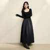 西遇法式赫本风黑色连衣裙女秋季新款掐腰时尚方领A字长裙SS140727 商品缩略图1