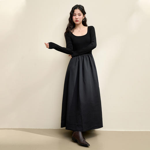 西遇法式赫本风黑色连衣裙女秋季新款掐腰时尚方领A字长裙SS140727 商品图1