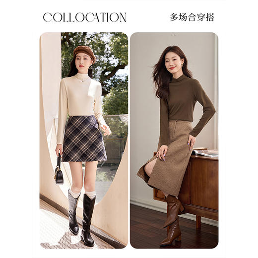 【年终特卖】熙世界半高领弹力针织打底衫长袖2025秋冬新款保暖内搭T恤上衣 商品图4