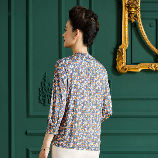 丁摩 印花桑蚕丝上衣圆领显瘦针织衬衫重磅真丝外搭上衣4ZF-F3365 商品图4