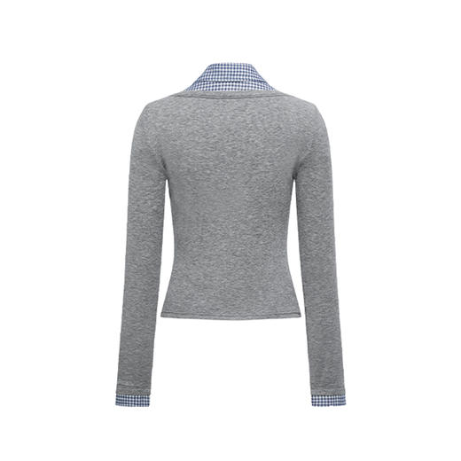 NUTH花灰色假两件拼接修身针织长袖上衣女 商品图8