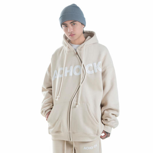 【Achock官方店】 国潮个性S拉链发泡印花加绒卫衣开衫连帽外套 商品图1