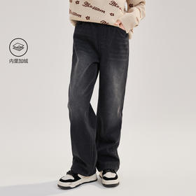 笛莎Deesha青少年女童加绒牛仔裤2024冬季新款淑女学院风直筒牛仔裤