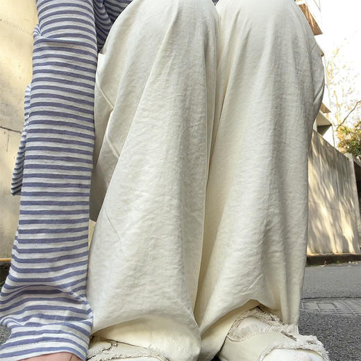 「五色可选！冰丝奶芙山本裤」女夏季薄2024新款休闲小个子肌理感慵懒白色阔腿裤 商品图3