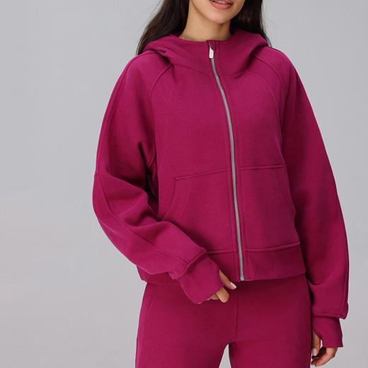 跃牌【瑞幸系列】宽松秋冬休闲卫衣Scuba全拉链连帽衣瑜伽服健身服女加绒跑步外套HWT014 商品图0